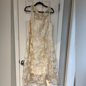 Adrianna Papell Ivory and Beige Lace Dress